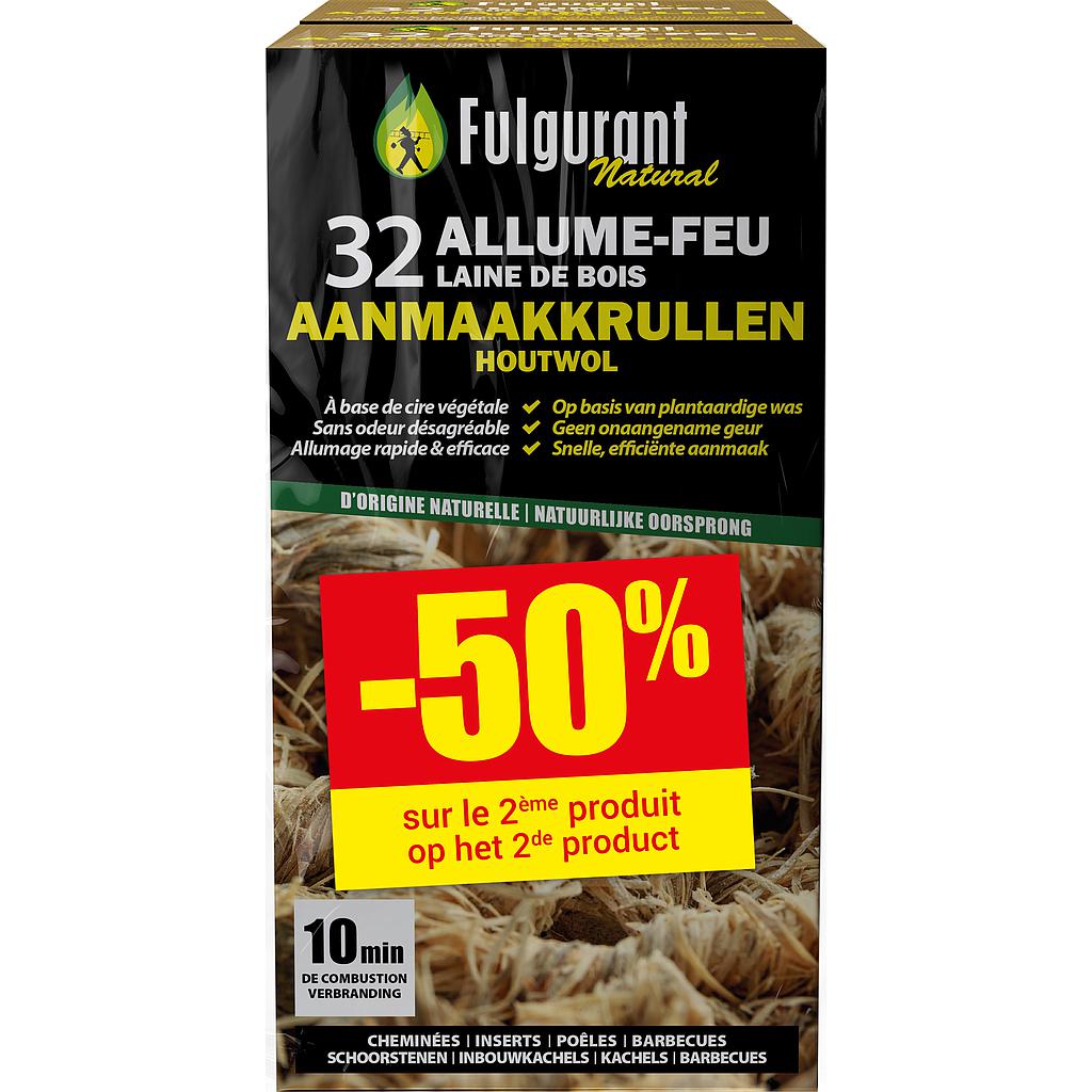 DUO PACK  FULGURANT LAINE DE BOIS EN BALLOTIN32 PCS 2EME A 50%