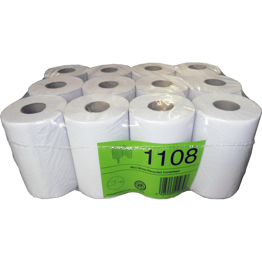 12 ROULEAUX PAPIER ESSUIE-MAIN MINI - 1 PLI - BLANC - 120Mx2