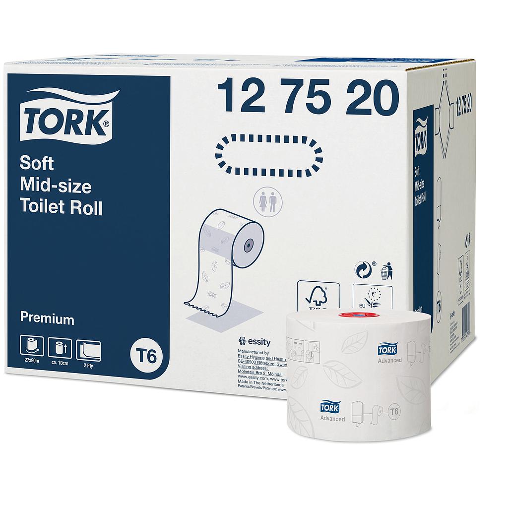 Tork Papier Toilette Rouleau Mid-size Doux 2 plis Blanc T6 Premium 27 x 1