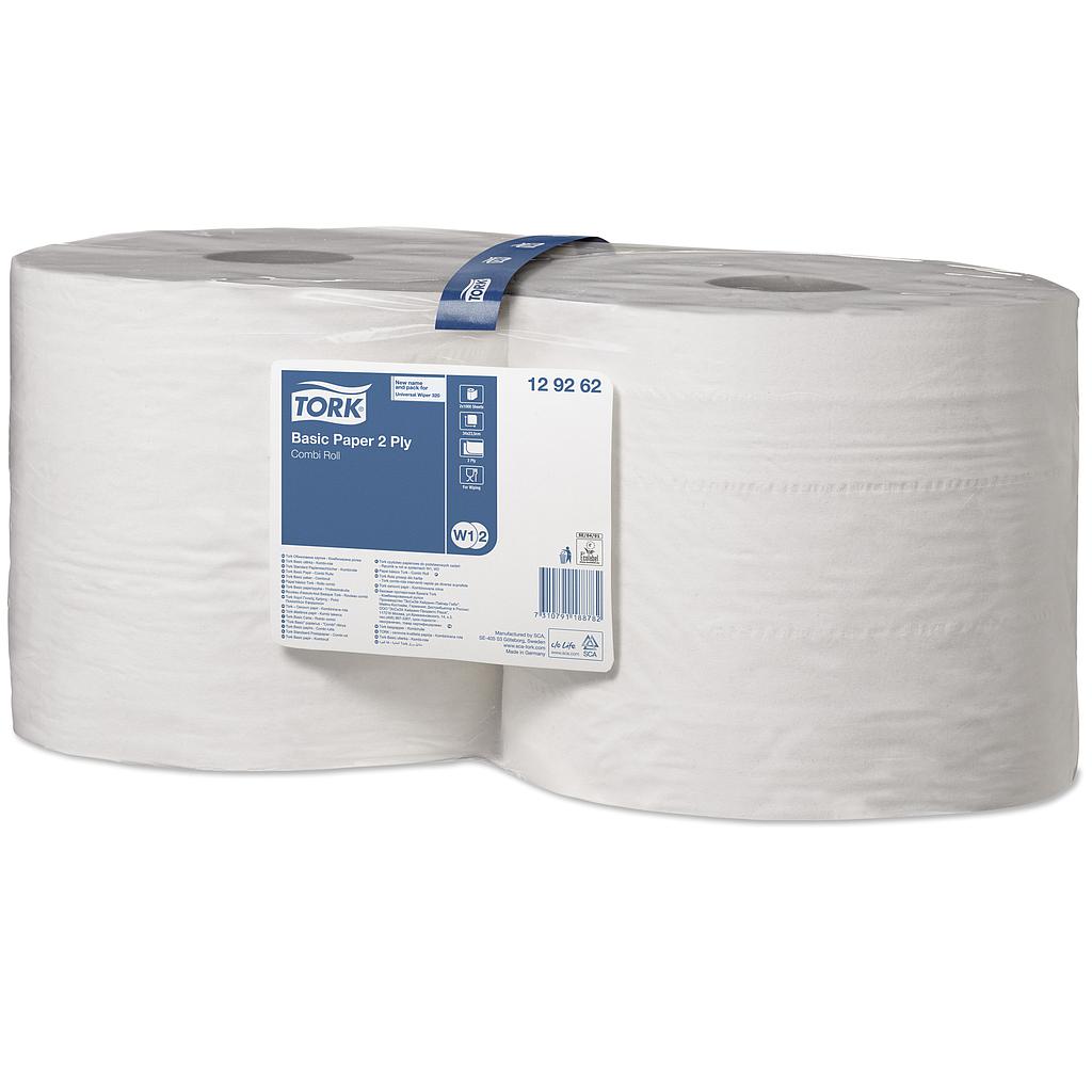 Tork Basic Combi Rol Poetspapier 2-laags W1/W2 wit 35x23cm 971 vellen - 2 rollen